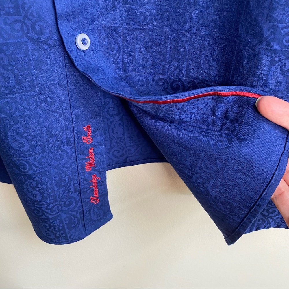 Men's Robert Graham Blue Paisley Jacquard Button Down Flip Cuff Shirt Size XL - Picture 9 of 16